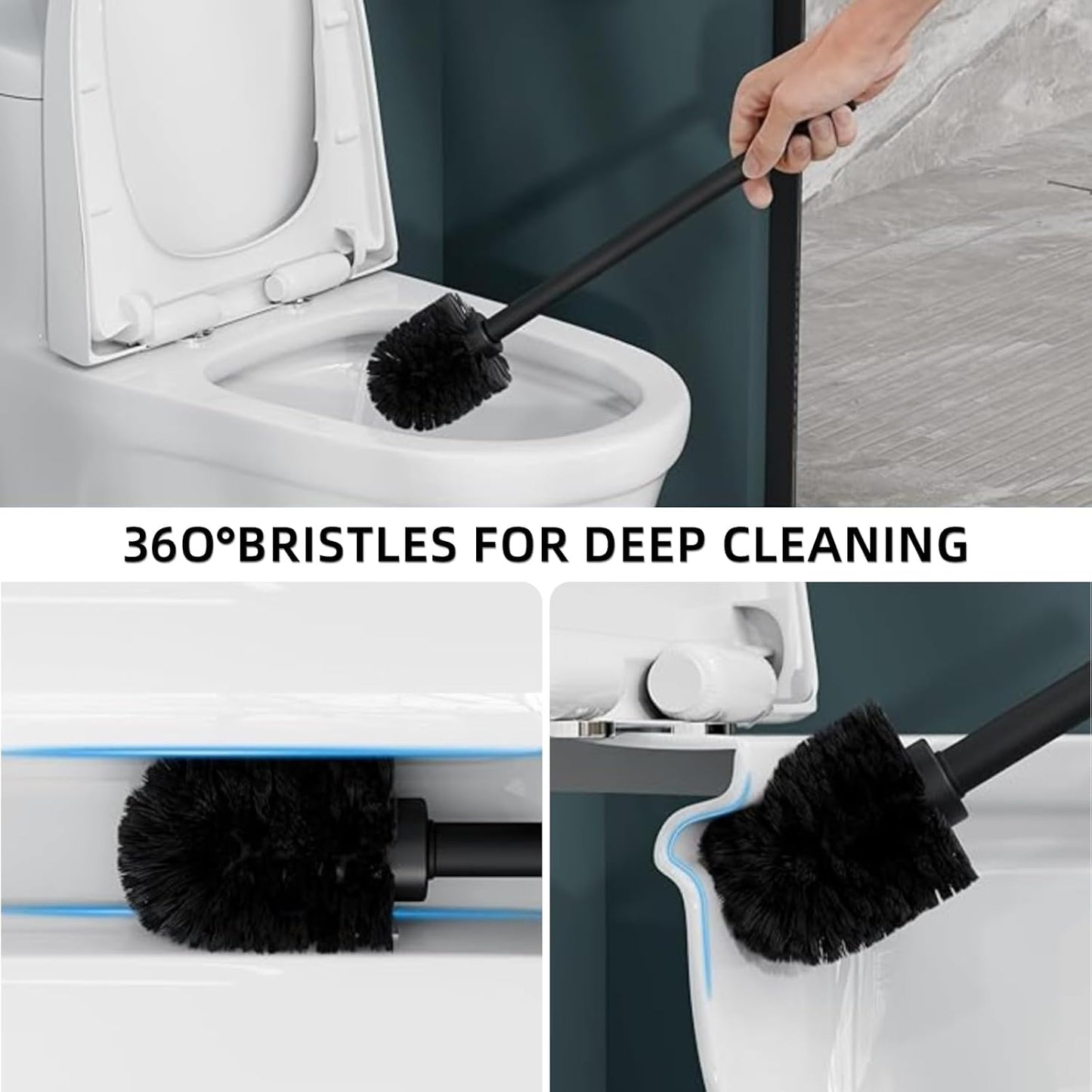 Toilet Brush and Holder Set, 2 PCS Decorative Toilet Bowl Brush and Holder Set Bathroom Aceessories Toilet Scrubber Brush Set with Heavy-Weight Resin Base with Long Handle (Beige)