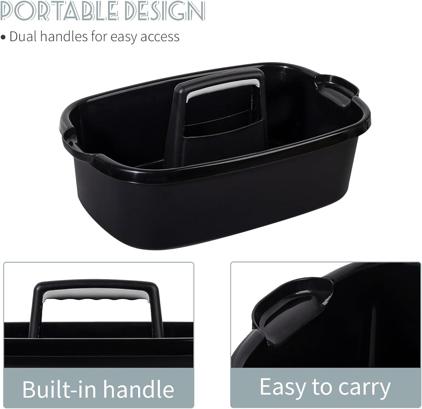 Large Cleaning Supplies Caddy Portable Shower Basket Supply Organizer with Handle Plastic Bucket Tool Storage for Bathroom, Bedroom, Kitchen, College Dorm, Garden, Dark Gray 2 Pack