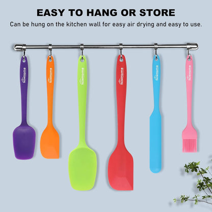 NileHome Silicone Spatula Set, 6 Pieces Food Grade Kitchen Utensils with Silicone Brush Heat Resistant Dishwasher Safe BPA-Free Rubber Spatula for Scraping, Baking, Cooking, Mixing-Forest Style