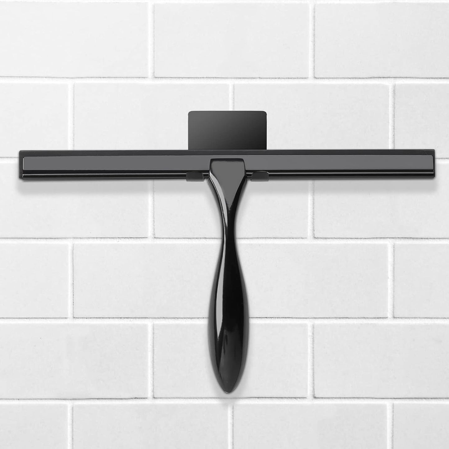Simtive 12-Inch Shower Squeegee Set, Includes Shower Door Hook and Adhesive Hook, Squeegee for Shower Doors, Mirror and Window, Silver