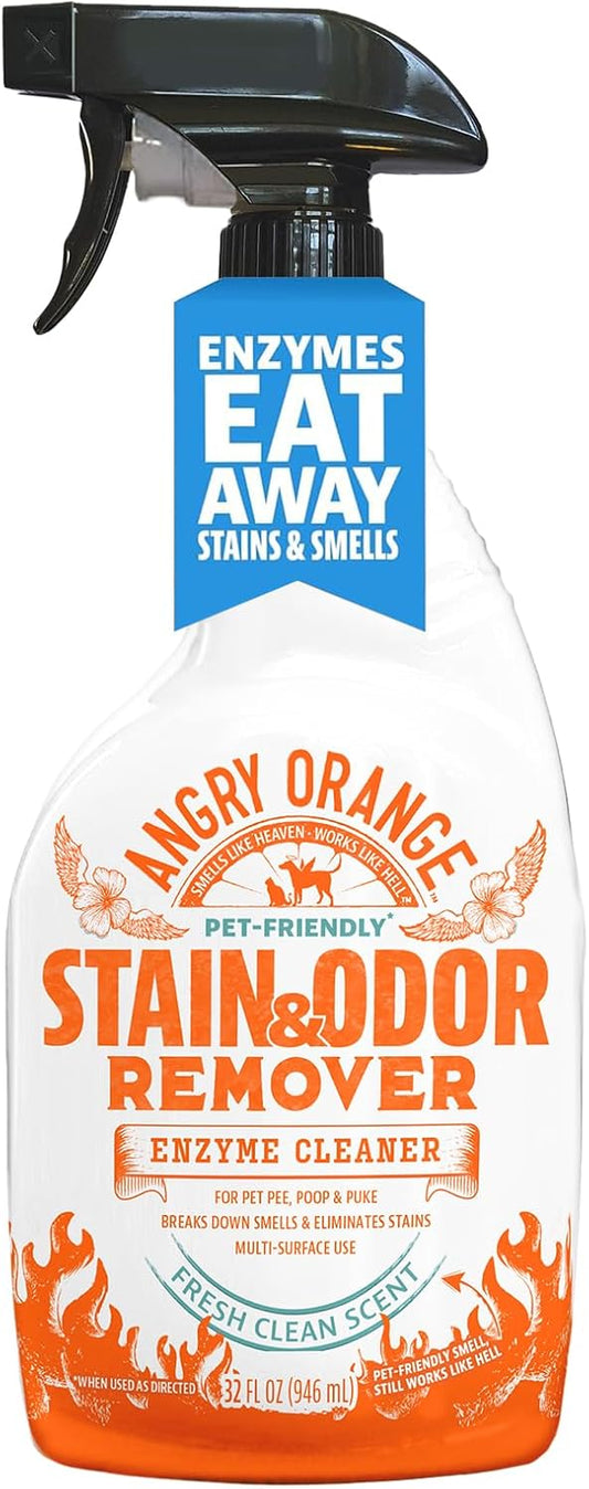 ANGRY ORANGE Stain & Odor Remover - 32oz Pet Urine Enzyme Cleaner - Enzymatic Dog & Cat Pee Destroyer and Odor Eliminator - NEW Orange Rush Scent Cleaning Solution for Home