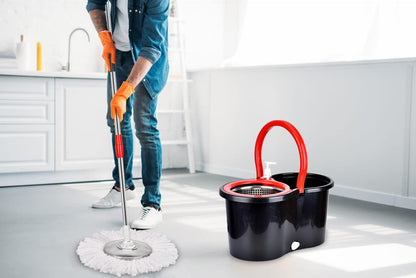Spin Mop and Bucket with Wringer Set，Mop and Bucket Set for Floor Cleaning with 3 Mop Refills 61 inches Telescoping Rod for Office and Home use