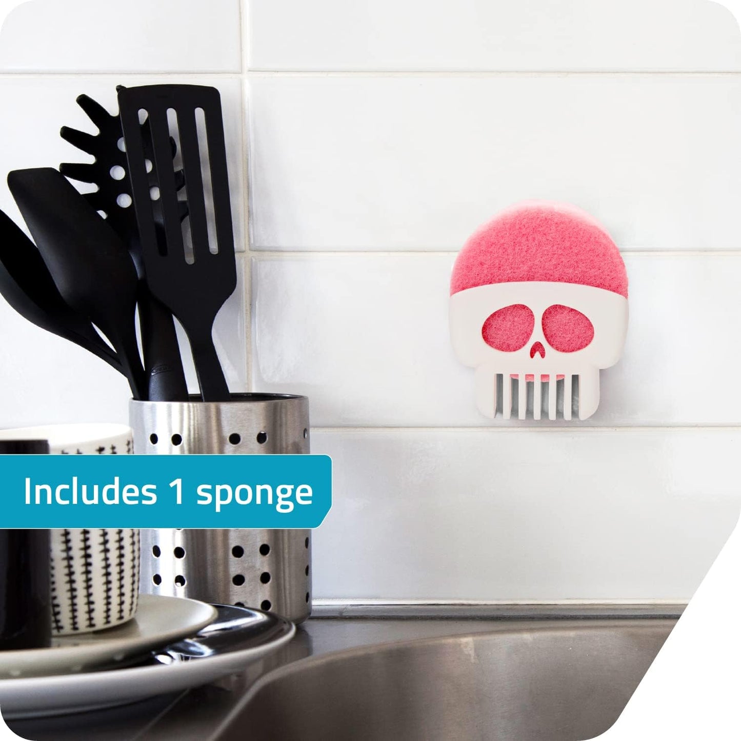 PELEG DESIGN Yogi Sponge Holder, Cute Plastic Sponge Holder for Kitchen Sink with Suction Cup,Dish Sponge Caddy Holder,Dries All Types of Sponges - Sponge Included