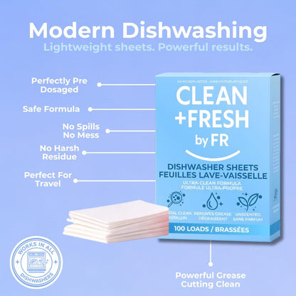 Dishwasher Detergent Sheets – Dishwasher Detergent Pods & Tabs Alternative – Clean + Fresh – 100 Loads – Ultra Concentrated, Quick Dissolve, Plastic-Free, Powerful Grease & Stain Removal, Unscented