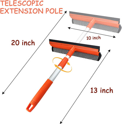Window Squeegee for Window Cleaning with Retractable Pole 28", Squeegee Window Cleaner Tool 2 in 1 Car Window Cleaning Tool Telescopic Window Washing Equipment, Shower Squeegee for Glass Door
