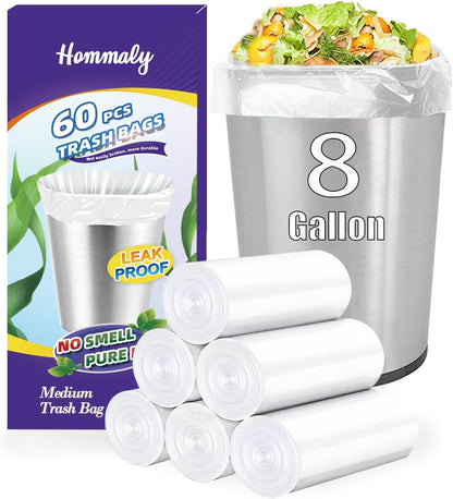 Hommaly 2 Gallon (1.8-2 Gal)120 pcs Small Clear Trash Bags, Strong 1.8 Gallon Garbage Bags, Bathroom Trash Can Bin Liners Unscented, Mini Plastic Bags for Office, Waste Basket Liner,Fit 6,7,8 Liters