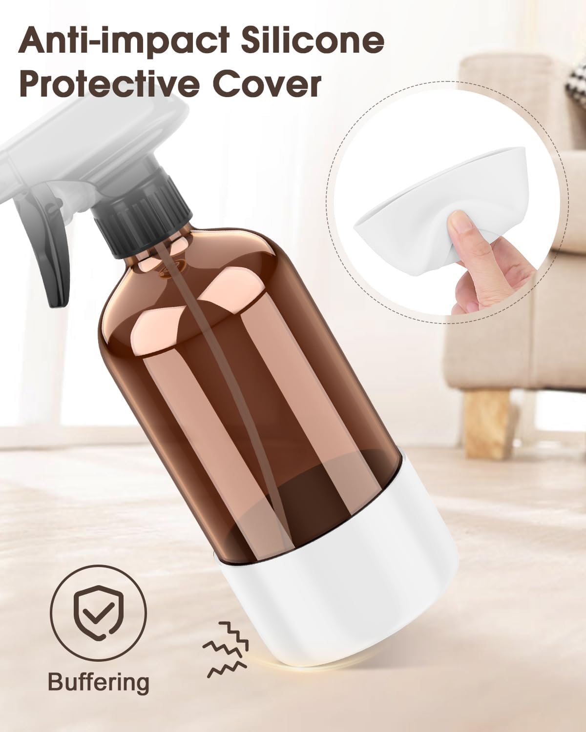 Bontip Glass Spray Bottle with Silicone Sleeve Protection, Amber Glass Spray Bottle Set for Window Cleaner Aromatherapy Facial Hydration Watering Flowers Hair Care 2 Pack/16 oz (Black & Brown)