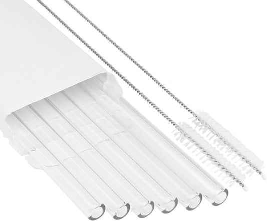 6 Pack Replacement Straws Compatible with Stanley IceFlow 2.0 Flip Straw Tumbler with Handle 40oz, Clear Glass Drinking Straws Set for Smoothies Milkshake with 2 Cleaning Brushes