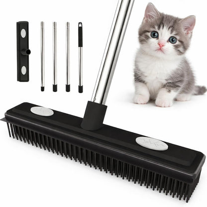 Carpet Rake Reusable Pet Hair Remover Rubber Broom with Squeegee for Pet Hair Removal Tool 59" Long Handle Cat and Dog Hair Remover for Area Rugs, Carpet, Hardwood Floor, Tile