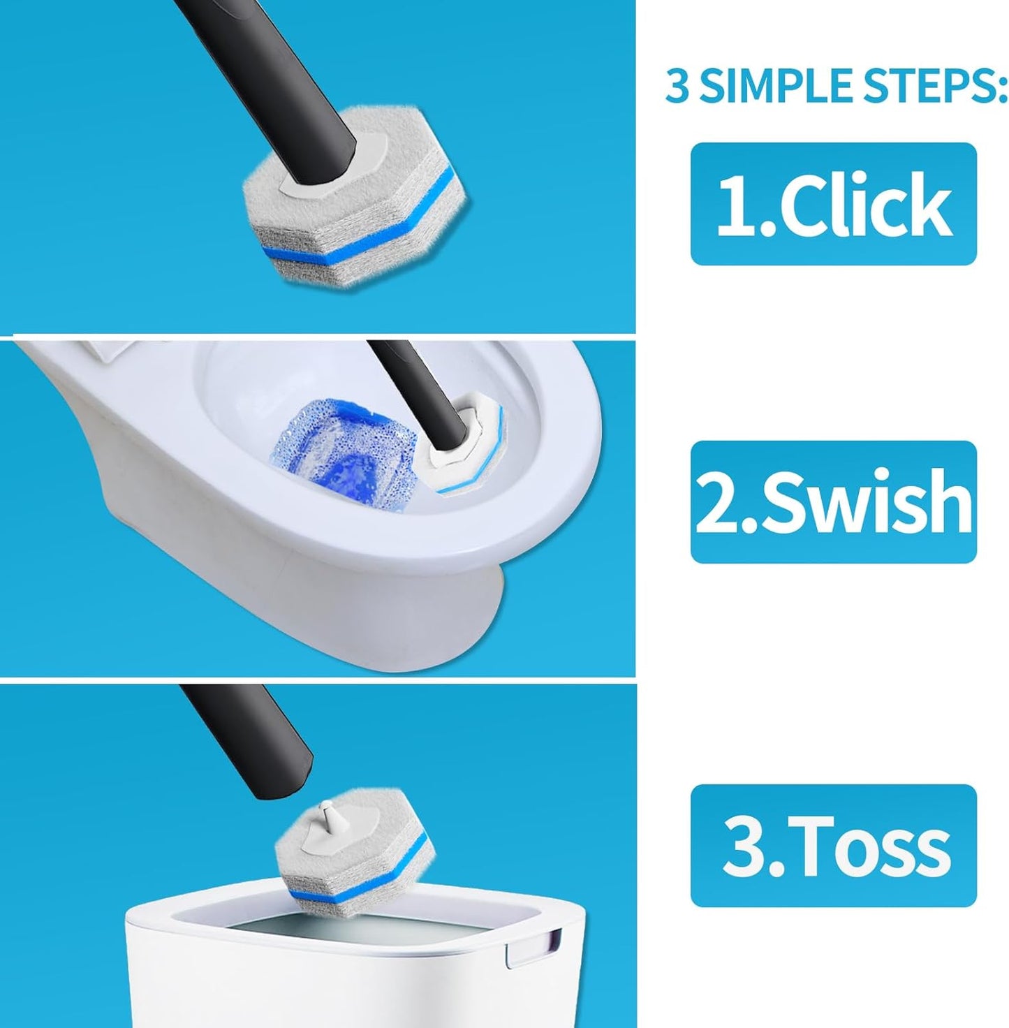 Disposable Toilet Brush with 50 Wand Cleaner Refills Pads，Wall Mounted Toilet Bowl Holder Set，Toilet Cleaning System Starter Kit，Bathroom Cleaning System for Sink Bathtub Wash Basin