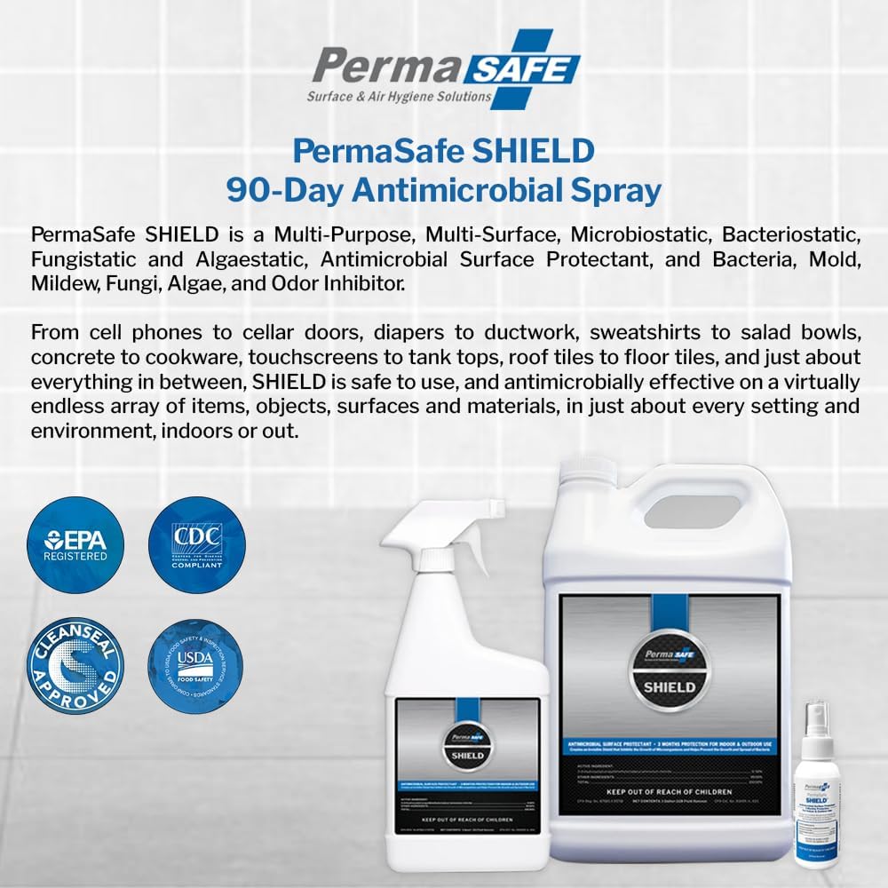PermaSafe SHIELD, 90-Day Antimicrobial Surface Protectant; Mold, Mildew, Fungi, Algae and Odor Inhibitor, and More. (32 Oz.)