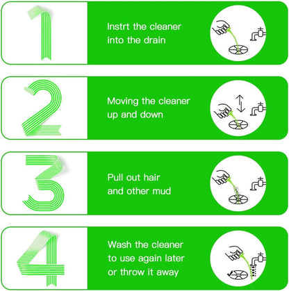 5 in 1 Compatible for Drain Snake Hair Drain with 5 Packs Drain Auger Clog Remover Cleaning Tool (Green)