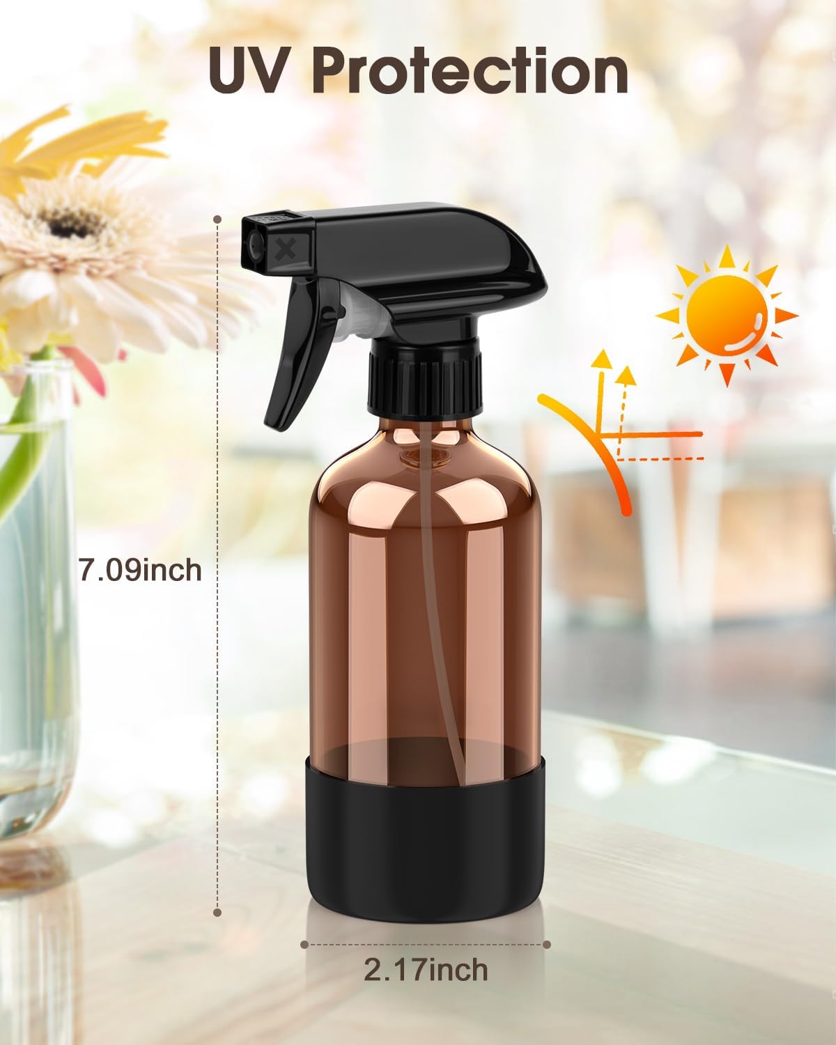 Bontip Glass Spray Bottle with Silicone Sleeve Protection, Amber Glass Spray Bottle Set for Window Cleaner Aromatherapy Facial Hydration Watering Flowers Hair Care 2 Pack/16 oz (Black & Brown)