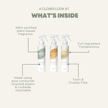 Grow Fragrance Scented Fabric and Room Air Freshener Spray - Certified Non-Toxic, 100% Plant-Based Essential Oils - 5 oz (Blondewood + Woodland Sage 2-Count)