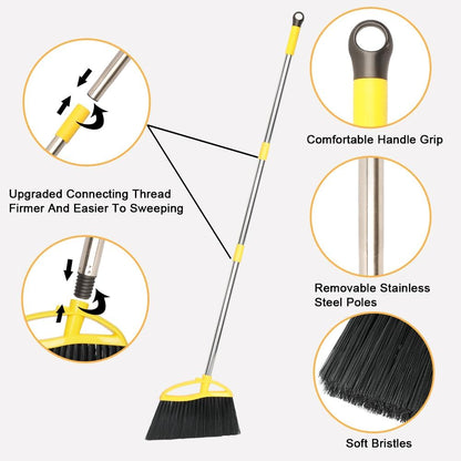 Broom and Stainless Steel Dustpan Set for Home,Metal Dust Pan and Soft Bristles Indoor Kitchen Broom for Office,Lobby