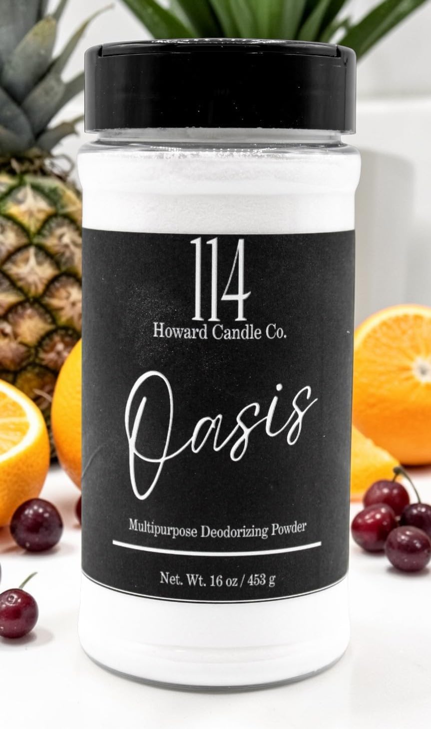 Carpet Deodorizer & Freshener Powder - Upholstery, Couch & Rug Odor Eliminator for Strong Odor & Pet Urine | Baking Soda Formula | Tropical Oasis Scent | Safe for Kids & Pets | 1-1-4 Howard Candle Co.