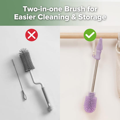 Haakaa Silicone Cleaning Brush - Baby Bottle Brush Cleaner for Breast Pump,Nipple,Breast Milk Storage Bag - Food Grade Silicone - 1 Count - Grey