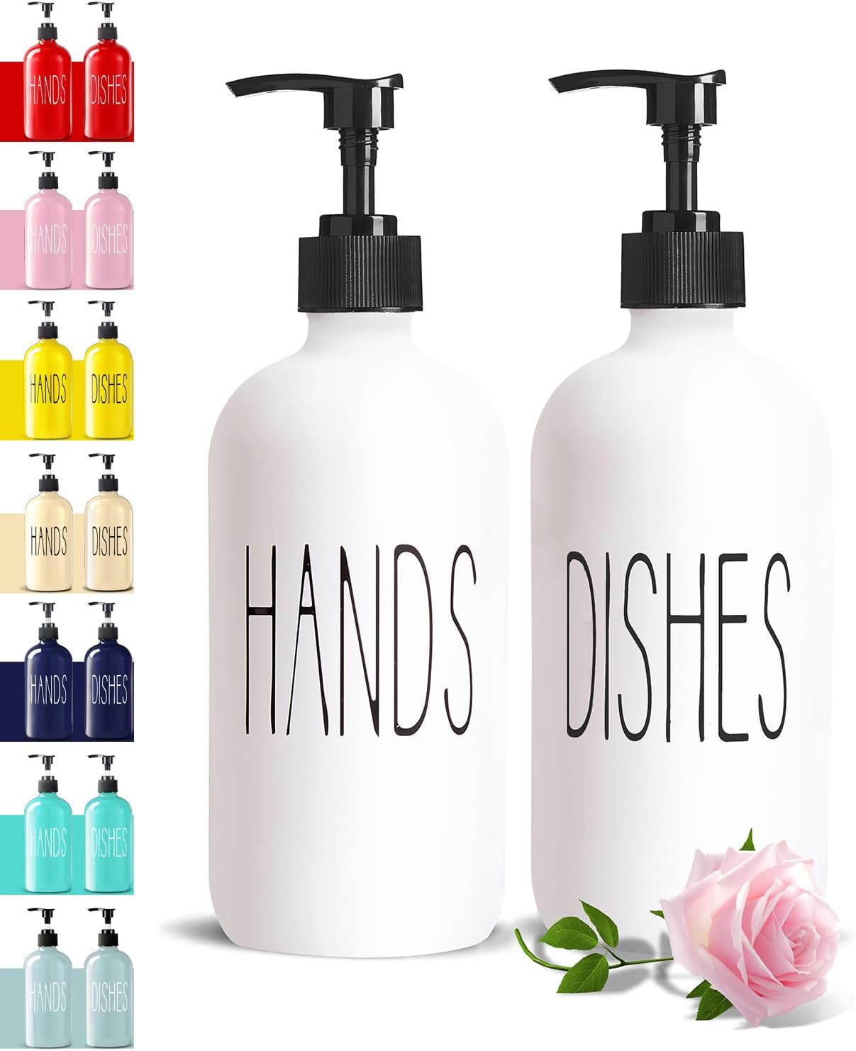 COHOSEGE Glass Soap Dispenser Set 2 Pack,Contains Hand and Dish Soap Dispenser.Premium 16 Oz Black Kitchen Soap Dispenser Set for Kitchen Sink and Farmhouse Decor