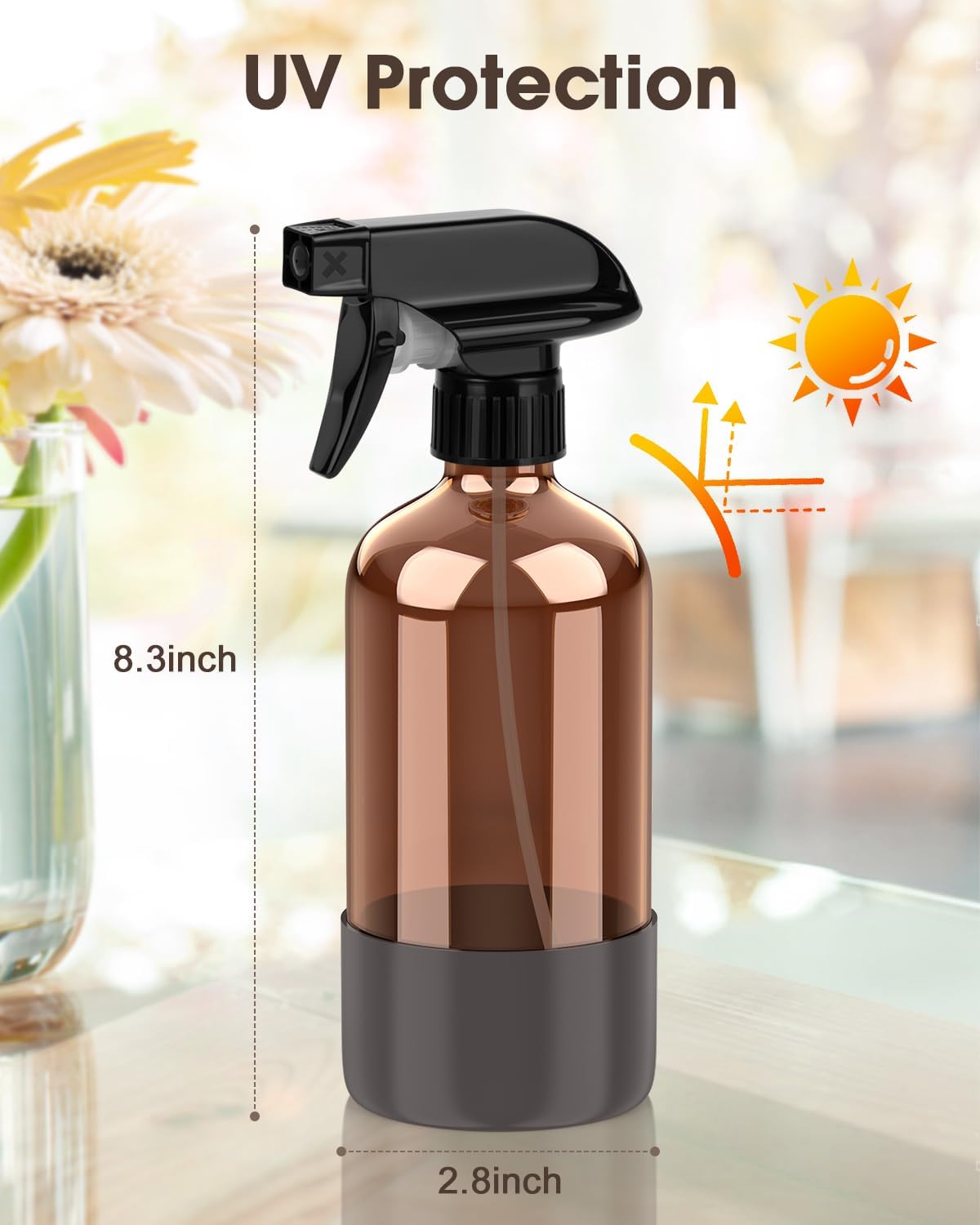 Bontip Glass Spray Bottle with Silicone Sleeve Protection, Amber Glass Spray Bottle Set for Window Cleaner Aromatherapy Facial Hydration Watering Flowers Hair Care 2 Pack/16 oz (Black & Brown)