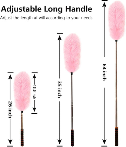 Extendable Lambswool Duster Stainless Steel Handle 133" Removable Feather Duster for Cleaning Ceiling Fans Interior Roof Furniture, Brown