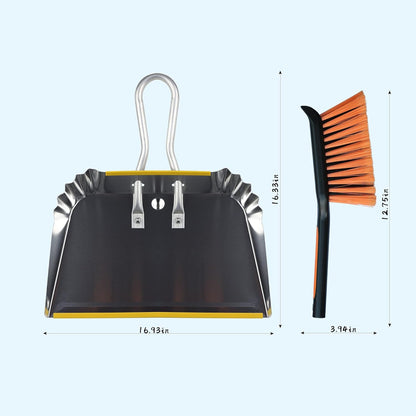 1-Pack 17" Heavy Duty Metal Dust Pan with Cleaning Brush Set