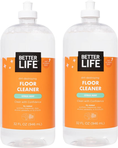 Better Life Floor Cleaner - Liquid Multipurpose Cleaner for Wood, Tile, Laminate, Vinyl, Bamboo - Hardwood Floor Cleaner for Mopping - Citrus Mint, 32 Fl Oz (Pack of 2)