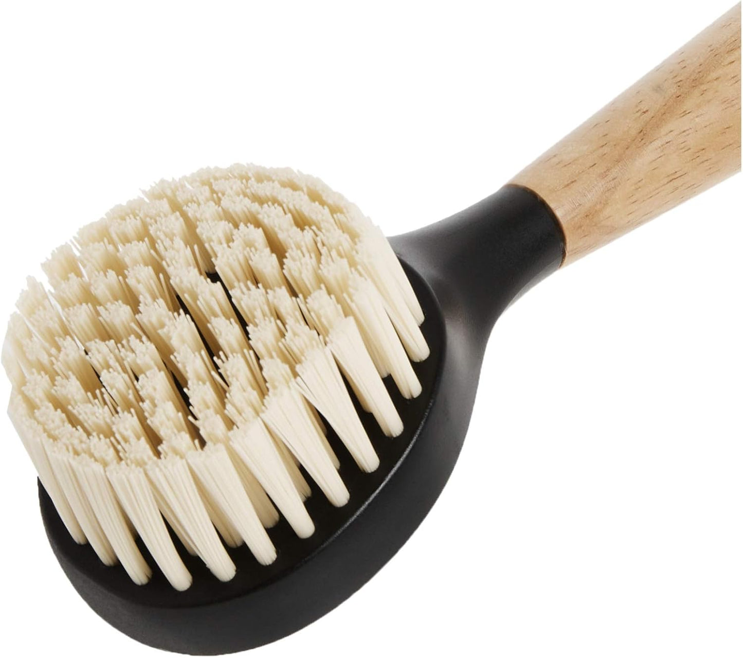 Lodge 10 Inch Scrub Brush - Wood Handle for Comfortable Grip - Skillet Scrubber with Tough Nylon Bristles - Black