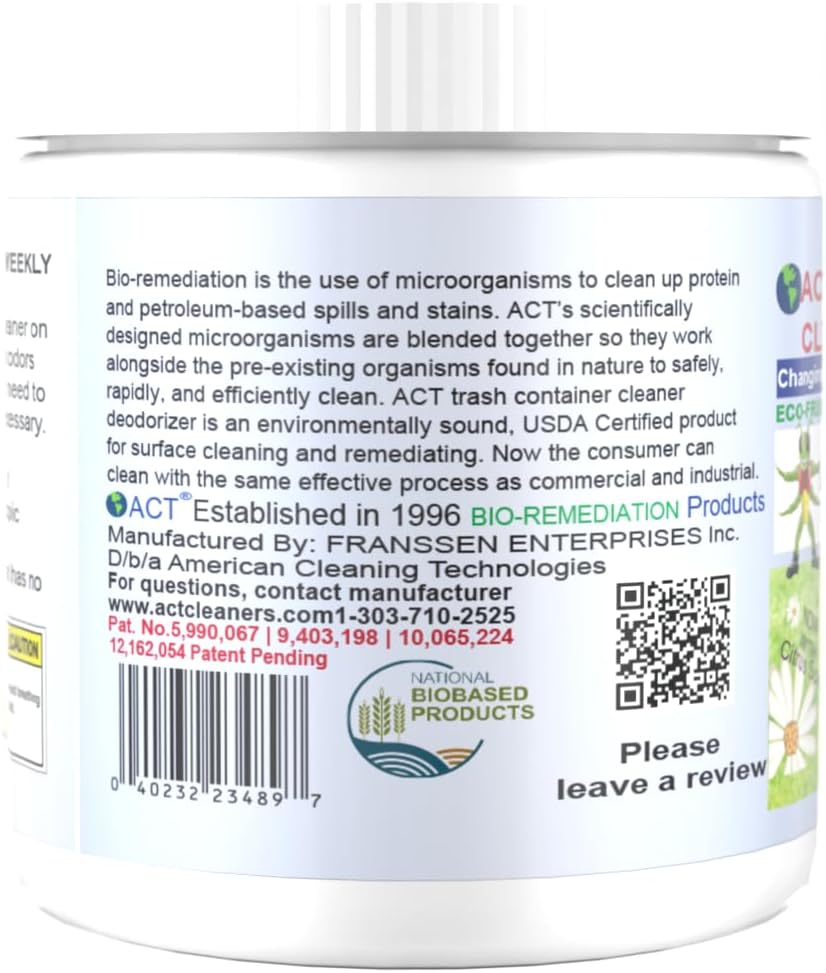 ACT Trash Deodorizer and Cleaner | Eliminates Odors Controls Garbage Sludge | for Garage and Outdoor Bins | Dry Powder Eco-Friendly 2.5lb