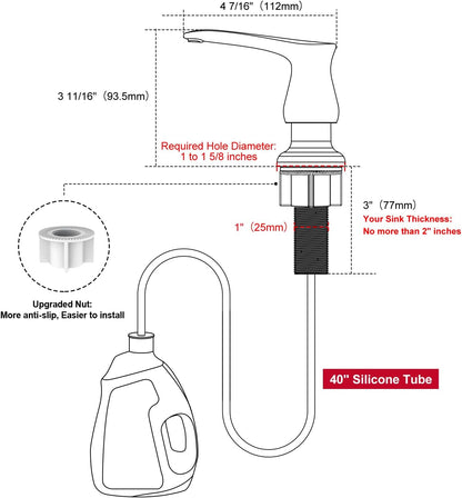 GAGALIFE Kitchen Sink Soap Dispenser Brushed Nickel, Under Sink Soap Dispenser with 40" Silicone Extension Tube Kit,Say Goodbye to Frequent Refills