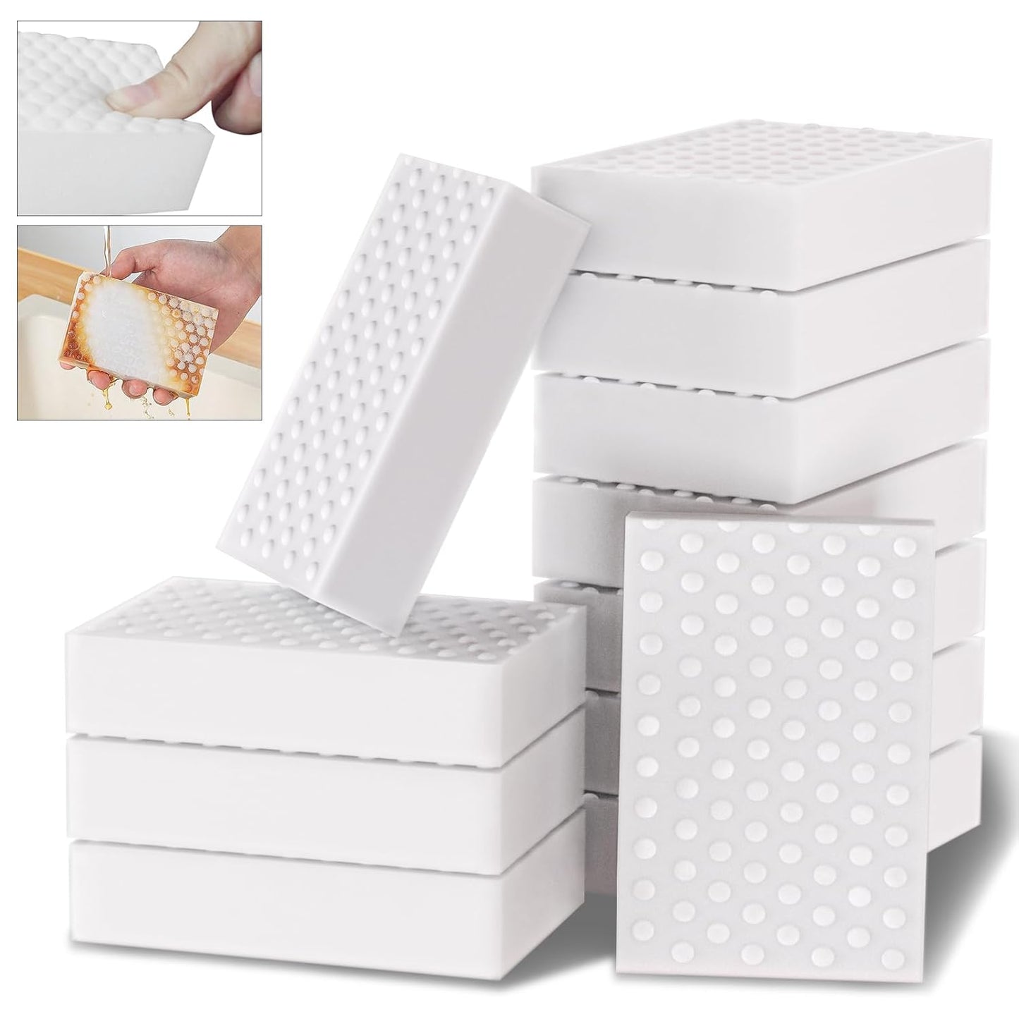Magic Erasers Sponge, 100 Pack Extra Premium Melamine Sponge Foam Cleaning Pads in Bulk, Non-Scratch Scrub Sponge, Household Cleaning Kitchen Dish Sponges (White)