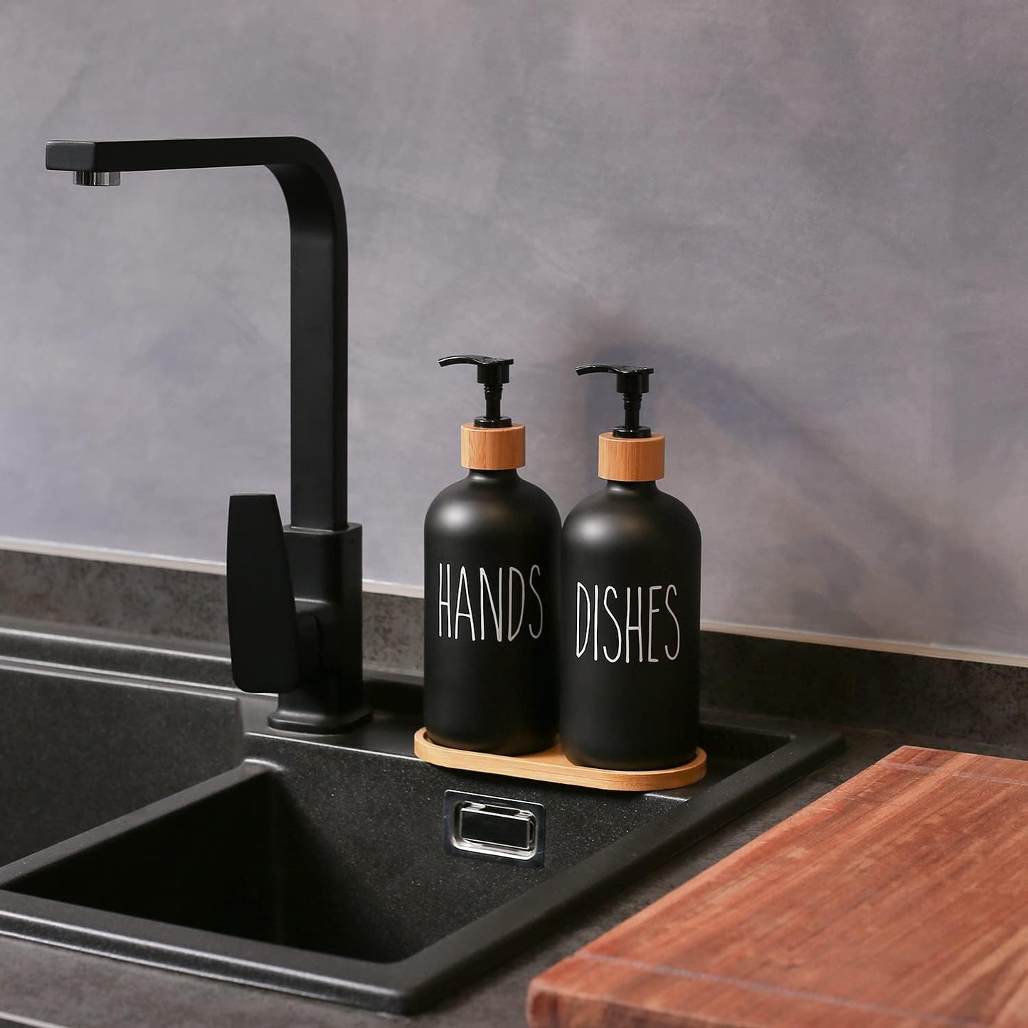 MOMEEMO Soap Dispenser Set, Contains Hand and Dish Soap Dispenser, Suitable for Kitchen Decor. (Black & White)