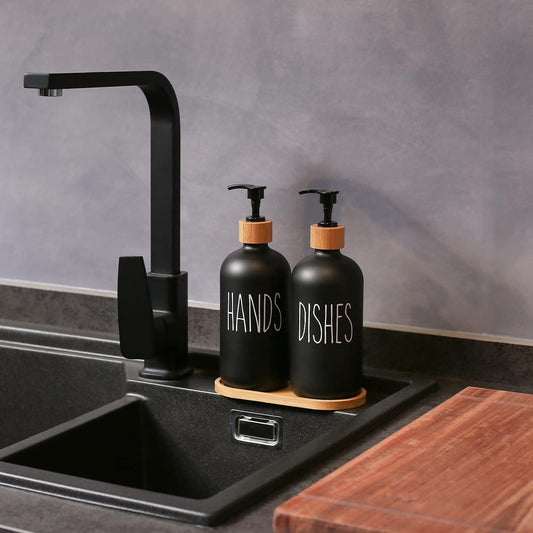 MOMEEMO Soap Dispenser Set, Contains Hand and Dish Soap Dispenser, Suitable for Kitchen Decor. (Black & White)