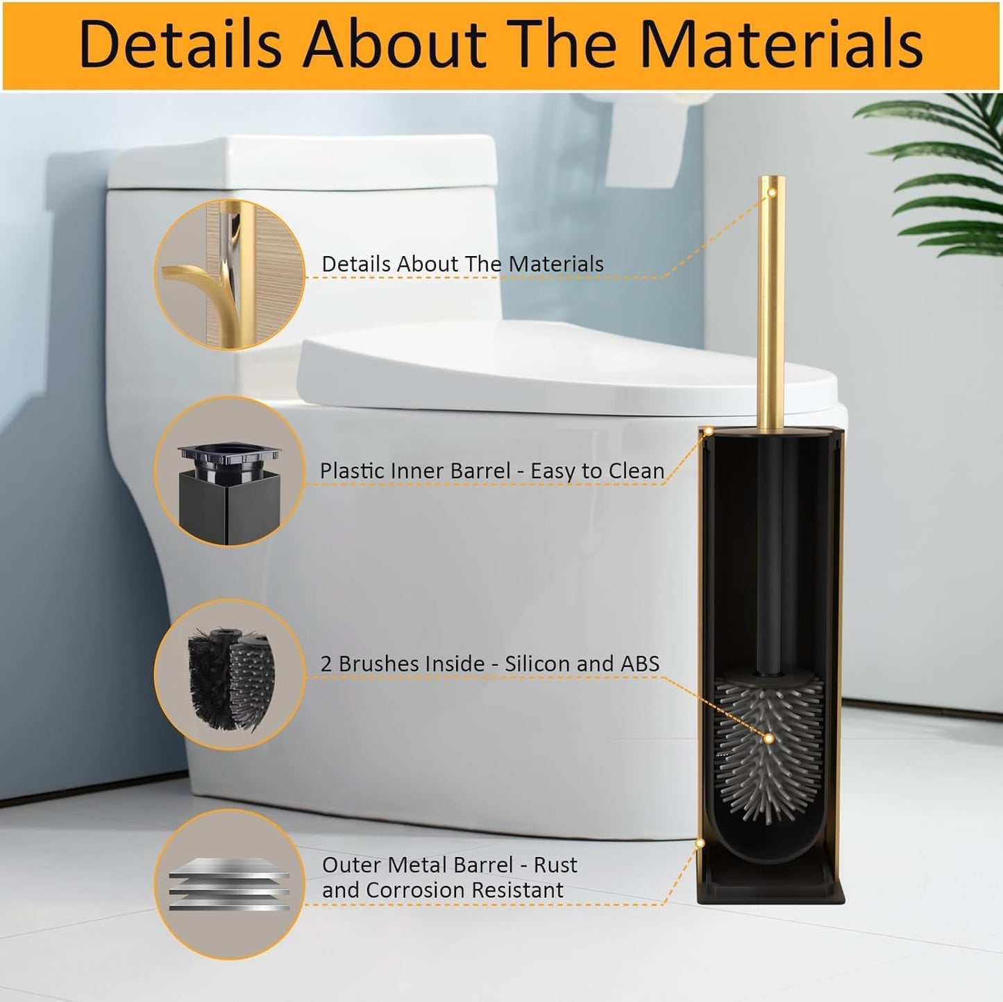 BGL Toilet Brush and Holder Set, Matte Black Freestanding for Bathroom Storage and Organization, Square Design Sturdy and Space Saving