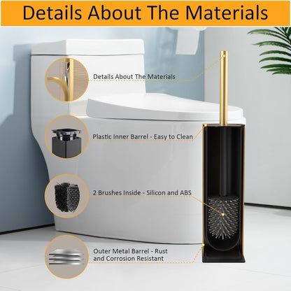 BGL Toilet Brush and Holder Set, Matte Black Freestanding for Bathroom Storage and Organization, Square Design Sturdy and Space Saving