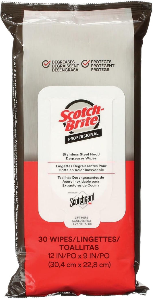 Scotch-Brite Stainless Steel Hood Degreaser Wipes, 30/Pack, 6 Packs/Case (SS-WIPES)