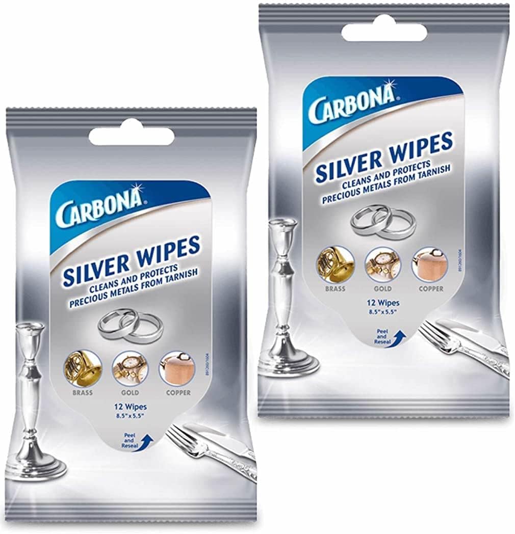 Carbona Silver Wipes | Metal Cleaner & Polish | 12 Wipes, 1 Pack