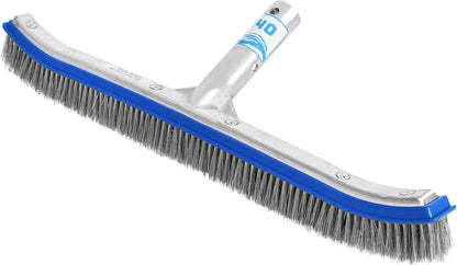 440 Heavy Duty Pool Brush - 18-inch Extra-Wide Metal Brush Head with Stainless Steel Wire Bristles & Curved Edges for Cleaning Pool Tiles, Walls, Floor, Steps (Stainless Steel)