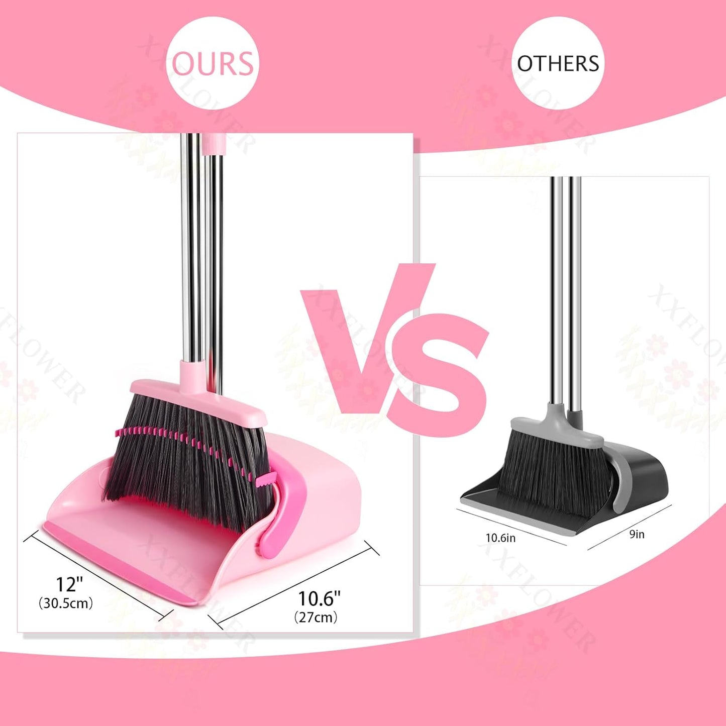 Broom and Dustpan Set, Dustpans with Broom Combo for Home, Heavy Dust Broom and Dustpan Combo, Long Handle Dust Pan and Broom Set for Kitchen, Office, Pet Hair,Beige, Pack of 1