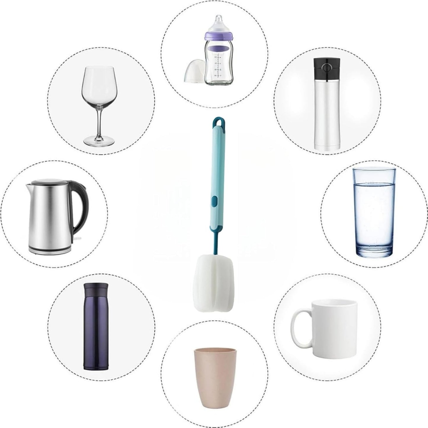 Bottle Brush Long Handle Cup Cleaner Brush Sponge Bottle Scrubber Detachable Handle Portable Sponge Cleaning Brush for Cups Wine Glasses Water Bottles Baby Bottles and Vacuum Flasks(3 PCS)
