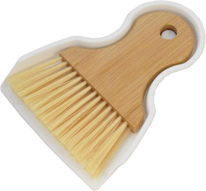 Mini Broom and Dustpan Set Portable Hand Broom with Bamboo Handle Small Crumb Sweeper for Home, Bathroom, Kitchen, Car Interior, Office, Pet Areas (White)