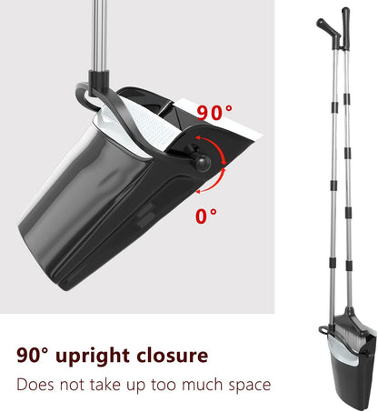 Broom with Dustpan Combo Set 54" Long Handle Adjustable Length Stainless Steel Broomstick Standing Dust Pan and Broom Set for Office Home Kitchen Lobby Floor Cleaning (Red and Black)