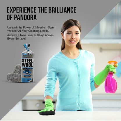 Pandora Steel Wool #2 – Coarse Grade, 16 Pads for Cleaning and Removing - Quality Metal Strands - Ideal to Remove Floor Scuff Marks and Old Wax
