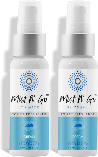 Mist N’ Go by Omaze Travel Bathroom Spray for Toilet Spray Odor Eliminator - Travel Toilet Spray for Bathroom Air Freshener Spray for Bathroom Deodorizer - Clean Mix, Travel Size (1oz x2)