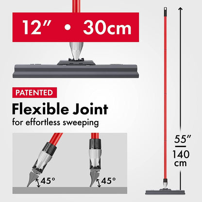 Heavy Duty Floor Squeegee for Concrete and Tile Floor - Silicone Squeegee Broom Floor Scrubber - Large Single Cast Rubber Blade Aluminum Long Handle 360° Swivel Joint - Garage Shower Window Cleaning