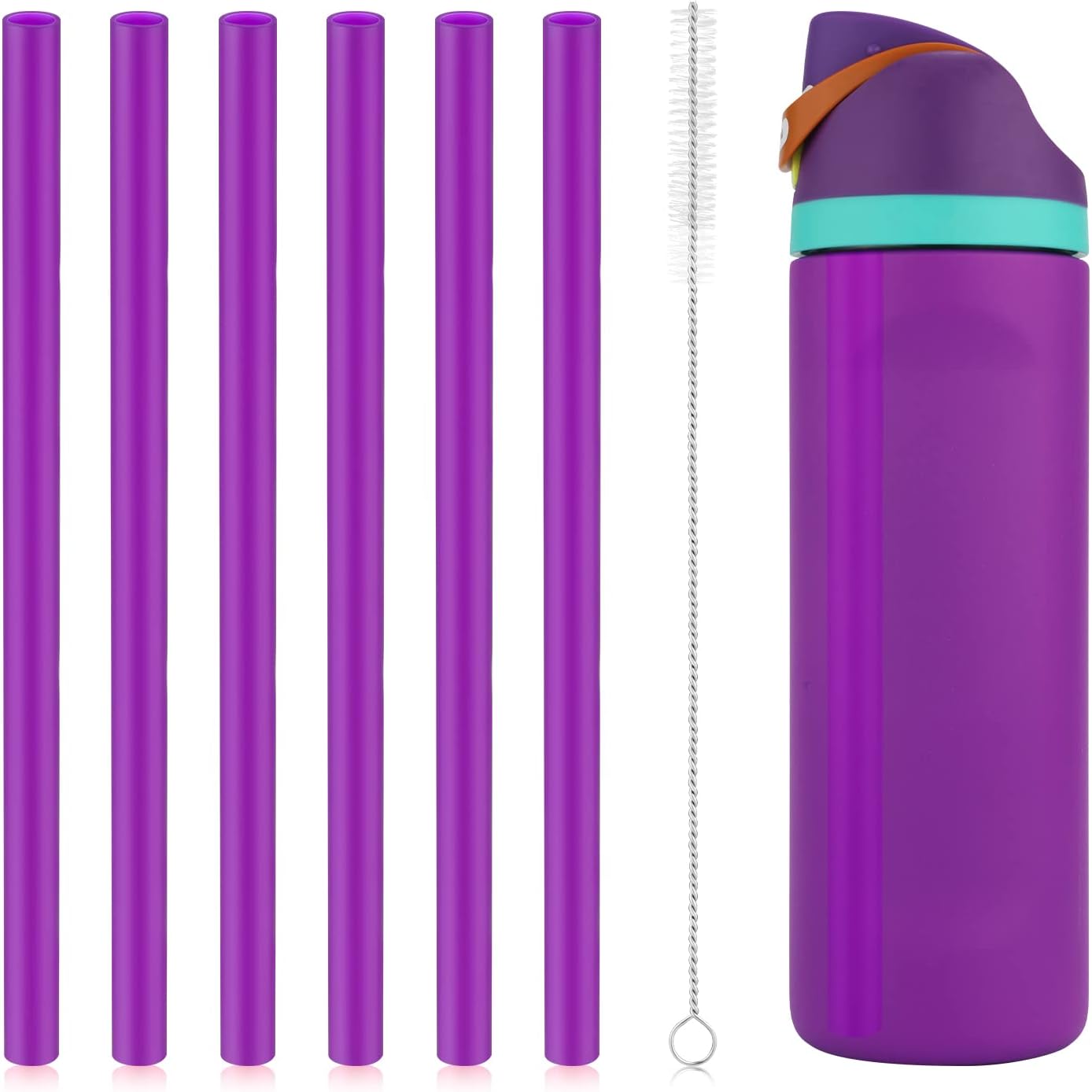 6pcs Replacement Straws for Owala Freesip 24/32oz, Reusable Plastic Straws with Cleaning Brush Tumbler Accessories Parts for Owala Flip 24/32oz Stainless Steel Insulated Water Bottle