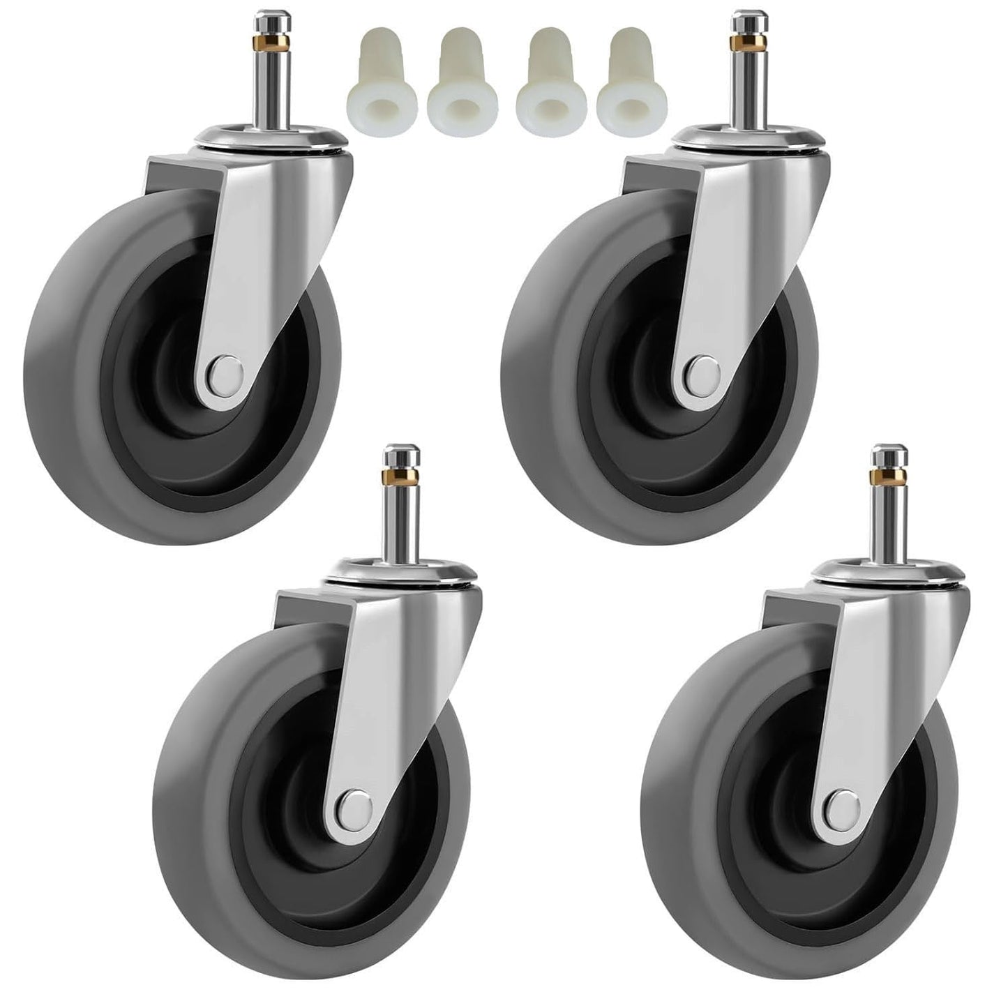 RILIDRI 3-Inch Swivel Stem Caster for Rubbermaid Mop Bucket Utility Cart, 7/16-Inch Stem Diameter Rubber Wheel Set of 4, Heavy Duty TPR Weber Grills Shop Vac Replacement Wheels