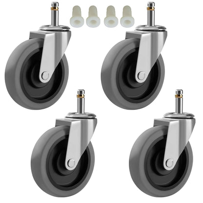 RILIDRI 3-Inch Swivel Stem Caster for Rubbermaid Mop Bucket Utility Cart, 7/16-Inch Stem Diameter Rubber Wheel Set of 4, Heavy Duty TPR Weber Grills Shop Vac Replacement Wheels