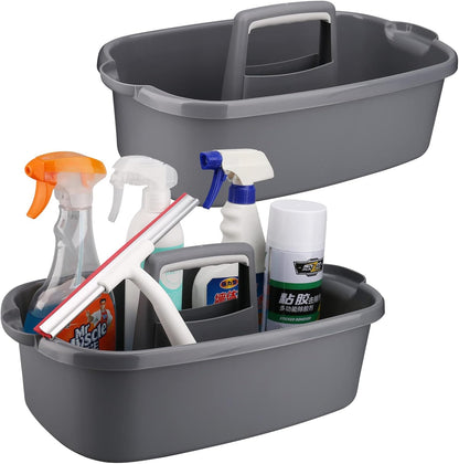 Cleaning Supplies Caddy, Household Tools Organizer with Handle, Large Plastic Bucket, Portable Shower Basket Tote, Gray