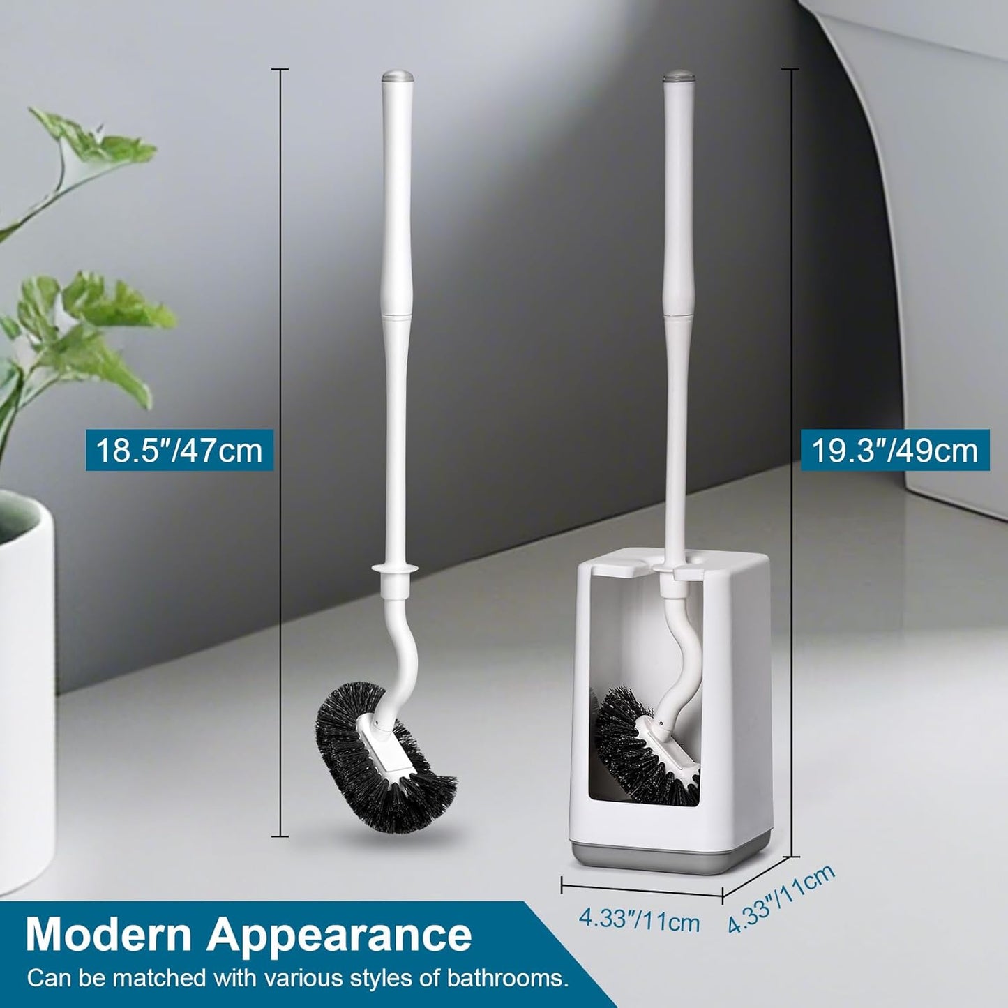 Toilet Bowl Brush and Holder Sturdy Plastic Long Handled Toilet Brushes for Bathroom with Ventilated Base Easy to Assemble for Deep Cleaning (White 1)