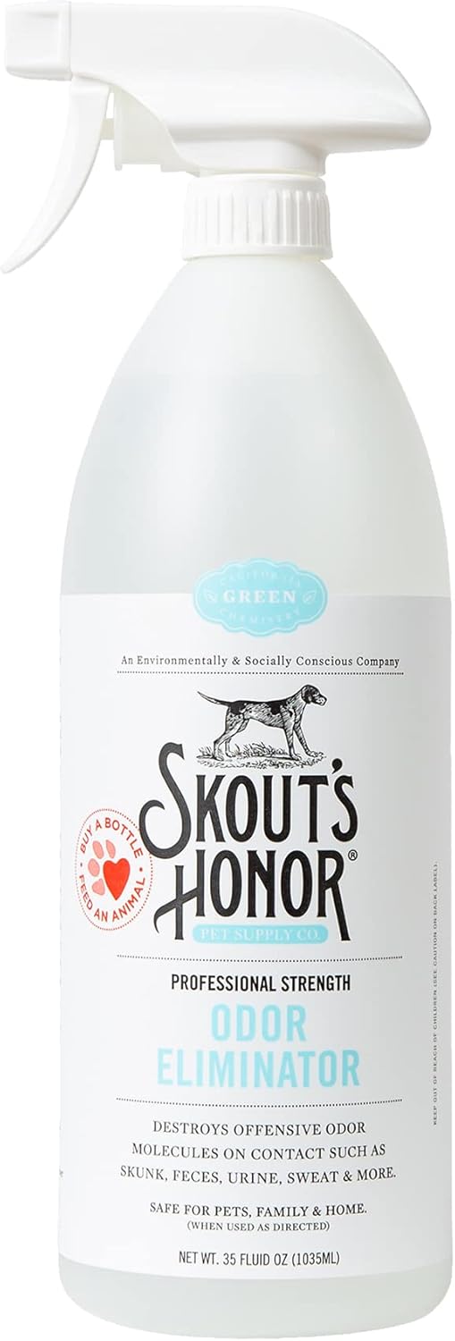Skout's Honor Skunk Odor Eliminator for Pets, Indoor, and Outdoor Surfaces – Eliminate Skunk Spray Odor, Eco-Friendly, Cruelty-Free Solution for Pets and Surfaces, 32 oz